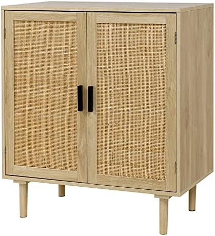Finnhomy Sideboard Buffet Cabinet, Kitchen Storage Sideboard with Rattan Decorated Doors, Liquor Coffee Buffet, Dining Room, Hallway, Console Table, Accent Cabinet, 31.5X 15.8X 34.6 Inches, Natural