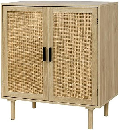 Finnhomy Sideboard Buffet Cabinet, Kitchen Storage Sideboard with Rattan Decorated Doors, Liquor Coffee Buffet, Dining Room, Hallway, Console Table, Accent Cabinet, 31.5X 15.8X 34.6 Inches, Natural