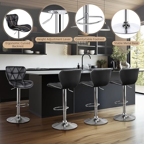 Yaheetech Bar Stools Set of 4 Modern Swivel Counter Barstools Black