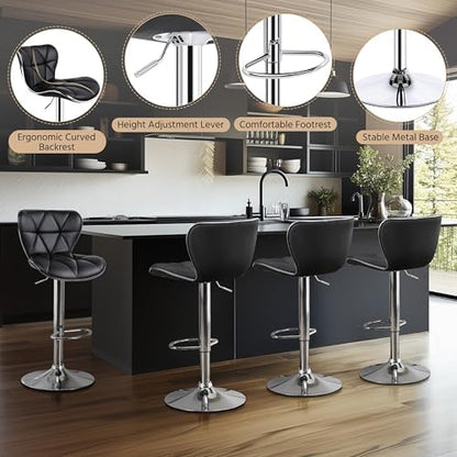 Yaheetech Bar Stools Set of 4 Modern Swivel Counter Barstools Black