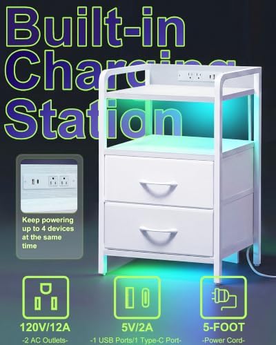 Fixwal Led Nightstand with Dynamic RGB Color Ambient Light, White