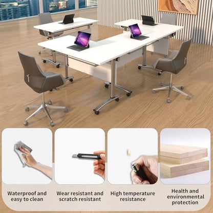 Folding Conference Room Tables, Modular Seminar Conference Table Modern Flip Top Training Meeting Tables, Conference Room Table with Wheels for Home Office Classr, 10 Pack 55.1inch