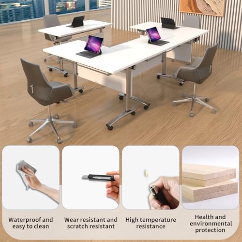 Folding Conference Room Tables, Modular Seminar Conference Table Modern Flip Top Training Meeting Tables, Conference Room Table with Wheels for Home Office Classr, 2 Pack 47.2inch