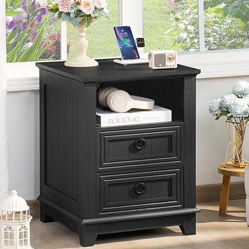 Joaxswe 18" Farmhouse Nightstand with Charging Station & 2 Drawers