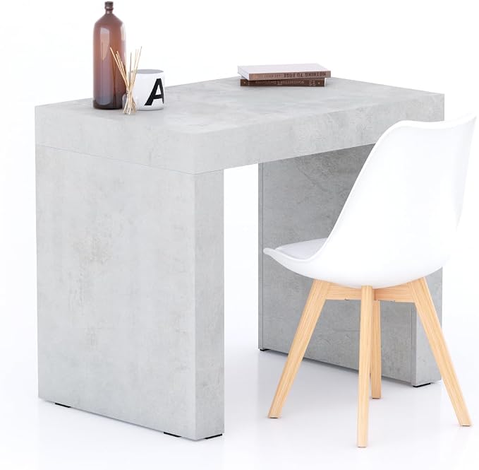 Mobili Fiver, Evolution Desk 35.4 x 23.6 in, Concrete Effect, Grey with Two Legs, Made in Italy