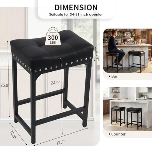 Black Bar Stools Set of 3, Counter Height Bar Stools for Kitchen Island