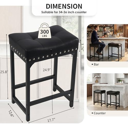Black Bar Stools Set of 3, Counter Height Bar Stools for Kitchen Island