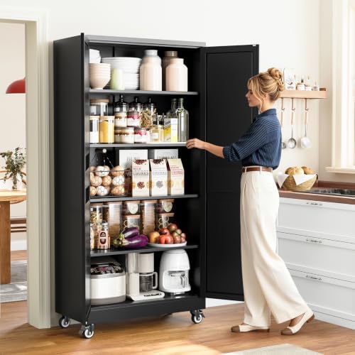 Black Rolling Metal Garage Storage Cabinet,Kitchen Storage Cabinet