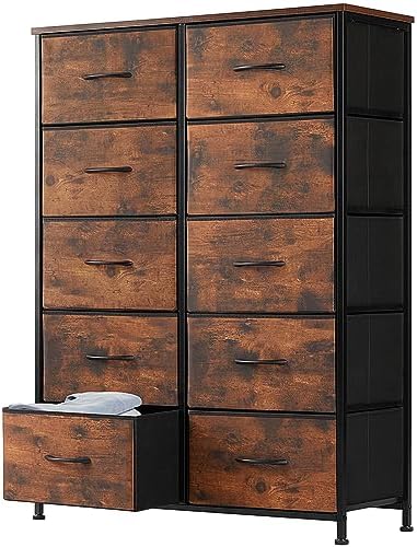 DUMOS 10 Drawer Tall Dresser for Bedroom & Living Room, Brown