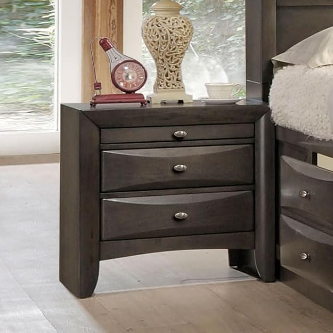 Furniture of America Darius Transitional Solid Wood 3-Piece King Platform Bedroom Set with Drawers, Bookcase Headboard and Knob Pulls, Mattress Ready, Gray