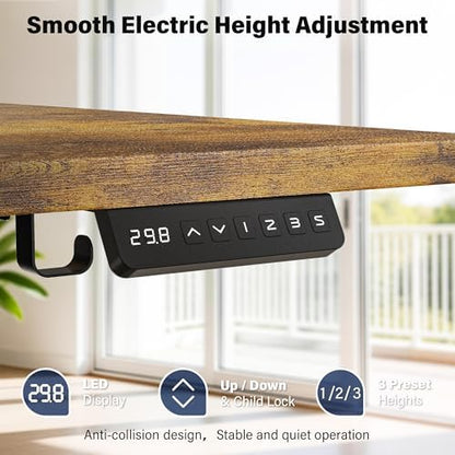 Electric Standing Desk, 63 x 30 Inch, Rustic Brown