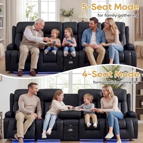 IPKIG Power Loveseat Recliner Sofa with Flip Back Console, 110.9" - 5 Seat
