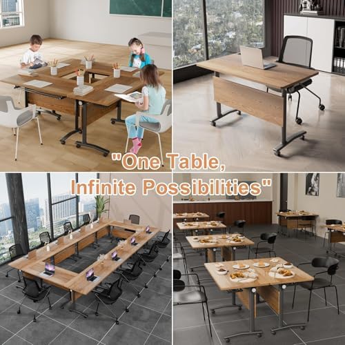 Folding Conference Room Tables, Modular Seminar Conference Table Modern Flip Top Training Meeting Tables, Conference Room Table with Wheels for Home Office Classr, 8 Pack 70.8inch