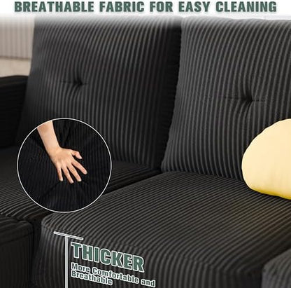 Convertible Sectional Couch Sofa for Small Spaces, L Shaped Modular Sofa with Removable Ottoman Storage, 3 Seat Modern Small Couches for Living Room in Apartment, Jet Black