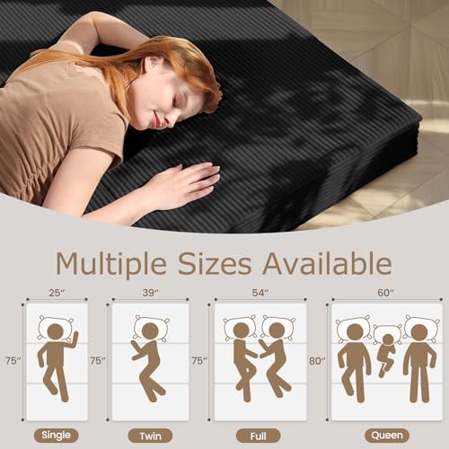 6-Inch Tri-Fold Mattress Twin Size - Foldable Futon Sofa Bed with Removable Washable Cover, Folding High-density Foam Futon Mattress | Non-Slip Bottom & Carry Handles for Guest, Camping, Dorm