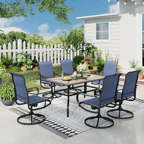Sophia & William Outdoor Dining Set for 6 w/Wood-Look Table & Blue Chairs