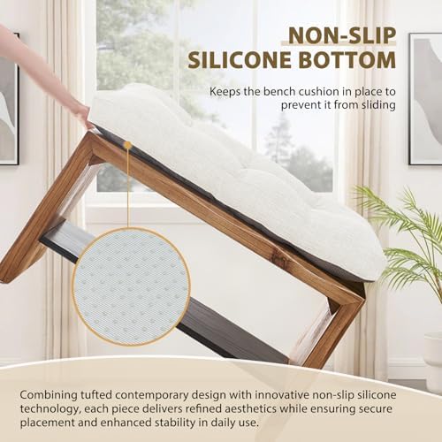 downluxe Indoor Bench Cushion for Indoor Furniture, Non-Slip Tufted Overstuffed Textured Foam Bench Seat Cushion, 36" X 14" X 4", Beige, 1 Pack