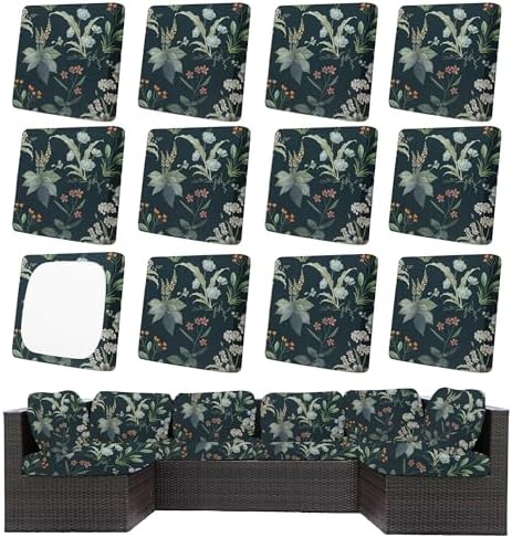 12Pcs Patio Cushion Covers, Outdoor Stretch Cushion Covers, Washable
