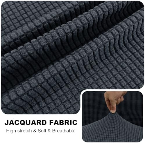 UNBBRRL Seat Cushion Cover and Back Covers for Corner Sofa Stretch Jacquard, Non Slip L Shaped Sofa Slipcover with Storage Ottoman, Sectional Couch Cover for Chaise Lounge (Dark Grey,31 x 31 x 6”)