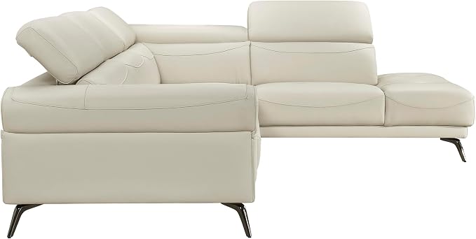 Lexicon L-Shaped Sectional Couch with Right Chaise, Top Grain Leather Match Sectional Sofa, Adjustable Headrests, Black Chrome Metal Legs, High-Density Cushions, Stitching, for Living Room, Beige