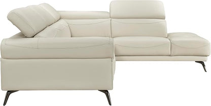 Lexicon L-Shaped Sectional Couch with Right Chaise, Top Grain Leather Match Sectional Sofa, Adjustable Headrests, Black Chrome Metal Legs, High-Density Cushions, Stitching, for Living Room, Beige