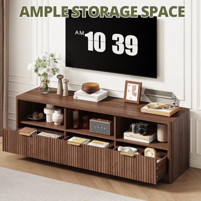 IRONCK 59" Fluted TV Stand for TVs Up to 65", Walnut