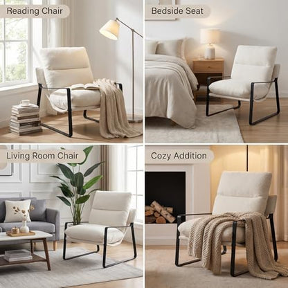 LukeAlon Set of 2 Modern Sherpa Accent Armchair, White