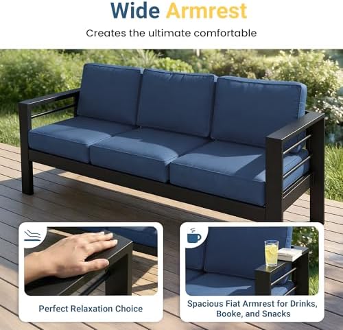 Wisteria Lane Aluminum Outdoor Sofa, 2 Pieces Patio Couch All-Weather Rust-Proof Modern Metal Patio Furniture with 5" Thick Olefin Cushions, Light Grey