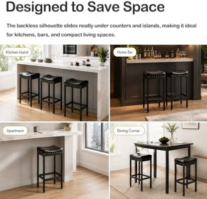 Forteek 25.5'' Bar Stools Set of 2, Counter Height Barstools with Nailhead