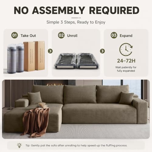 96" Boneless Sectional Couches, Cloud Sofas for Living Room