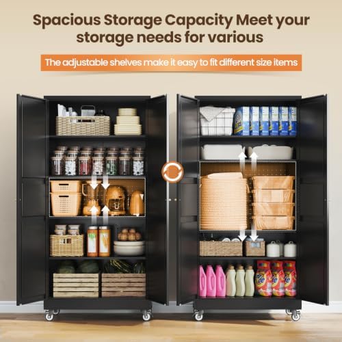 Black Rolling Metal Garage Storage Cabinet,Kitchen Storage Cabinet