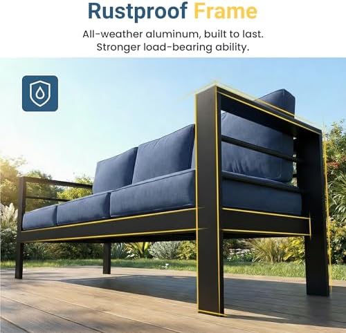 Wisteria Lane Aluminum Outdoor Sofa, 2 Pieces Patio Couch All-Weather Rust-Proof Modern Metal Patio Furniture with 5" Thick Olefin Cushions, Light Grey