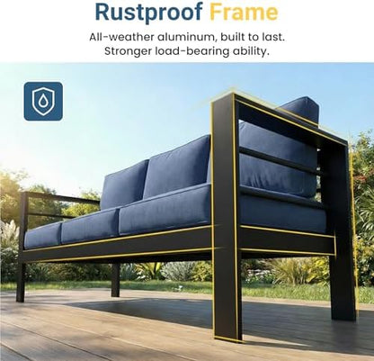 Wisteria Lane Aluminum Outdoor Sofa, 2 Pieces Patio Couch All-Weather Rust-Proof Modern Metal Patio Furniture with 5" Thick Olefin Cushions, Light Grey