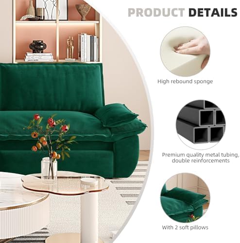 73.2" Sofa Bed Queen, 3-in-1 Pull Out Sofa Bed with Pillow Armrest, Modern Velvet Convertible Sleeper Futon Sofa for Living Room Small Space, Apartment, Bedroom, Green