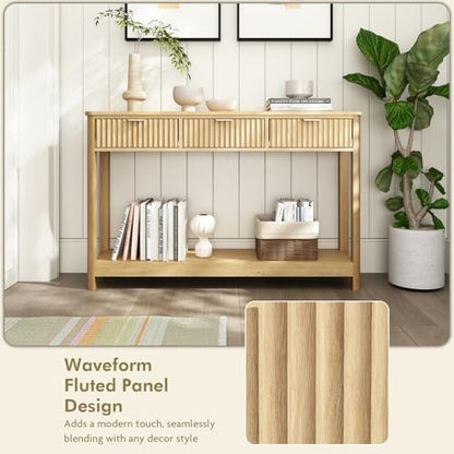 HOKYHOKY Set of 2 Fluted Console Table with Drawer, 47.1", Natural