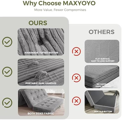 MAXYOYO Folding Sofa Couch Bed, 6 Inch Tri-Fold Floor Sofa Bed, Folding Mattress with Handles, Soft Faux Fur Folding Bed with Supportive Foam Filling, Portable Couch for Living Room, Full, Grey