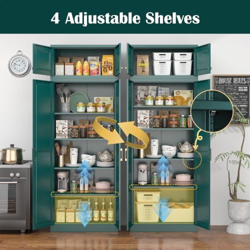 Steeloong 86"Metal Pantry Storage Cabinet with Doors & 4 Adjustable Shelves