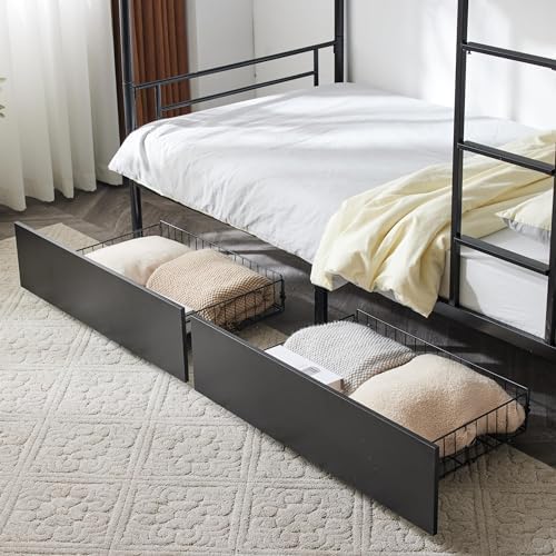 Karl home Black Bunk Bed Twin Over Twin with 2 Storage Drawers