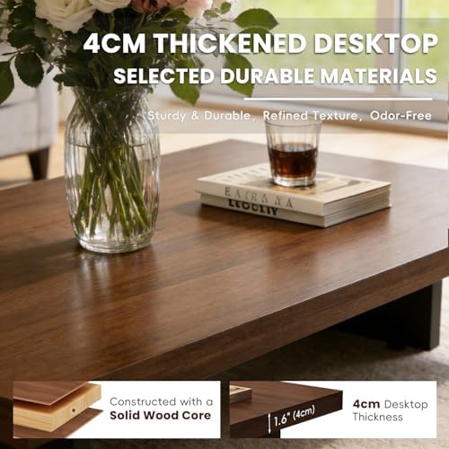 Modern Minimalist Square Coffee Table Low Profile Wood Living Room