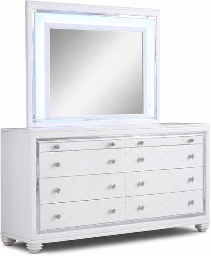 First of a Kind Shiney Contemporary 4 Piece King Bedroom Set High Gloss White Finish with Upholstered Headboard, Sleek Modern Bedroom Furniture Set for Coordinated Interiors