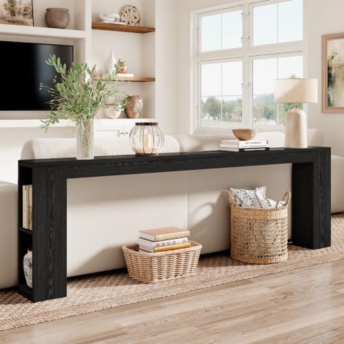 Epecoya Narrow Console Table with USB Charging & Storage, 94.5" Black