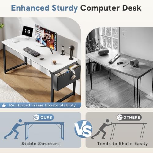 DUMOS 63" Computer Desk Home Office Desk, Gaming Desks, White