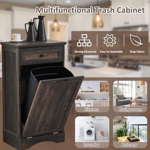 13 Gallons Tilt Out Trash Can Cabinet Freestanding Rustic Brown