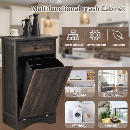 13 Gallons Tilt Out Trash Can Cabinet Freestanding Rustic Brown