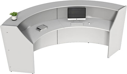 Linea Italia Curved Modern Office Desk Easy to Assembly 2 Panel Reception Counter for Lobby, Salon, 124" x 49", White