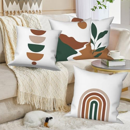 Bohemian Abstract Throw Pillow Covers 26"x26" Set of 4, Boho Minimalist Geometric Leaves Cushion Cover for Sofa Chair Couch Bed Office Garden Patio Farmhouse Indoor Outdoor Decorative