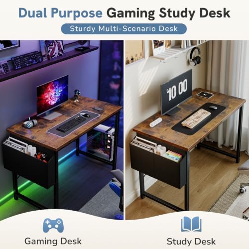 DUMOS 40" Small Computer Desk Home Office Desk, Gaming Desks, Brown