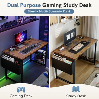 DUMOS 40" Small Computer Desk Home Office Desk, Gaming Desks, Brown
