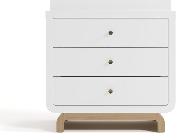 Storkcraft Santorini 3 Drawer Chest with Changing Topper (White with Driftwood) – GREENGUARD Gold Certified, Award-Winning Premium Wood Dresser for Baby & Kids Bedroom with Interlocking Drawer System