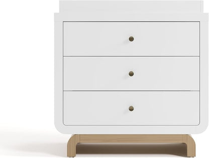 Storkcraft Santorini 3 Drawer Chest with Changing Topper (White with Driftwood) – GREENGUARD Gold Certified, Award-Winning Premium Wood Dresser for Baby & Kids Bedroom with Interlocking Drawer System